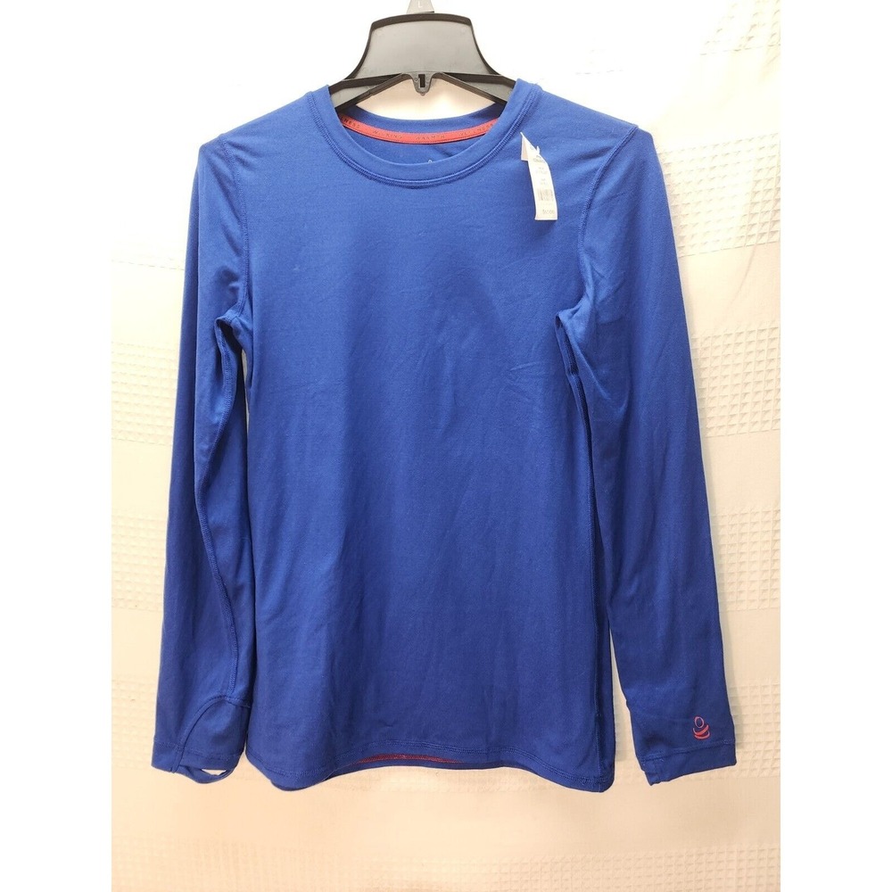 Cuddl Duds Mens Sz Small shirt Long Sleeve Blue Finger Loops Crew Neck Warmth